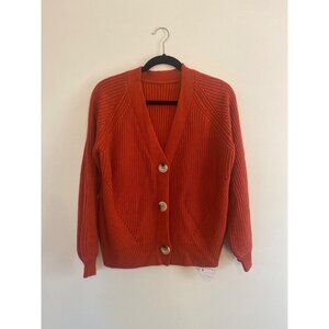 NWT Women’s Oversized Red-Orange Button-Up Cardigan Sweater Size S